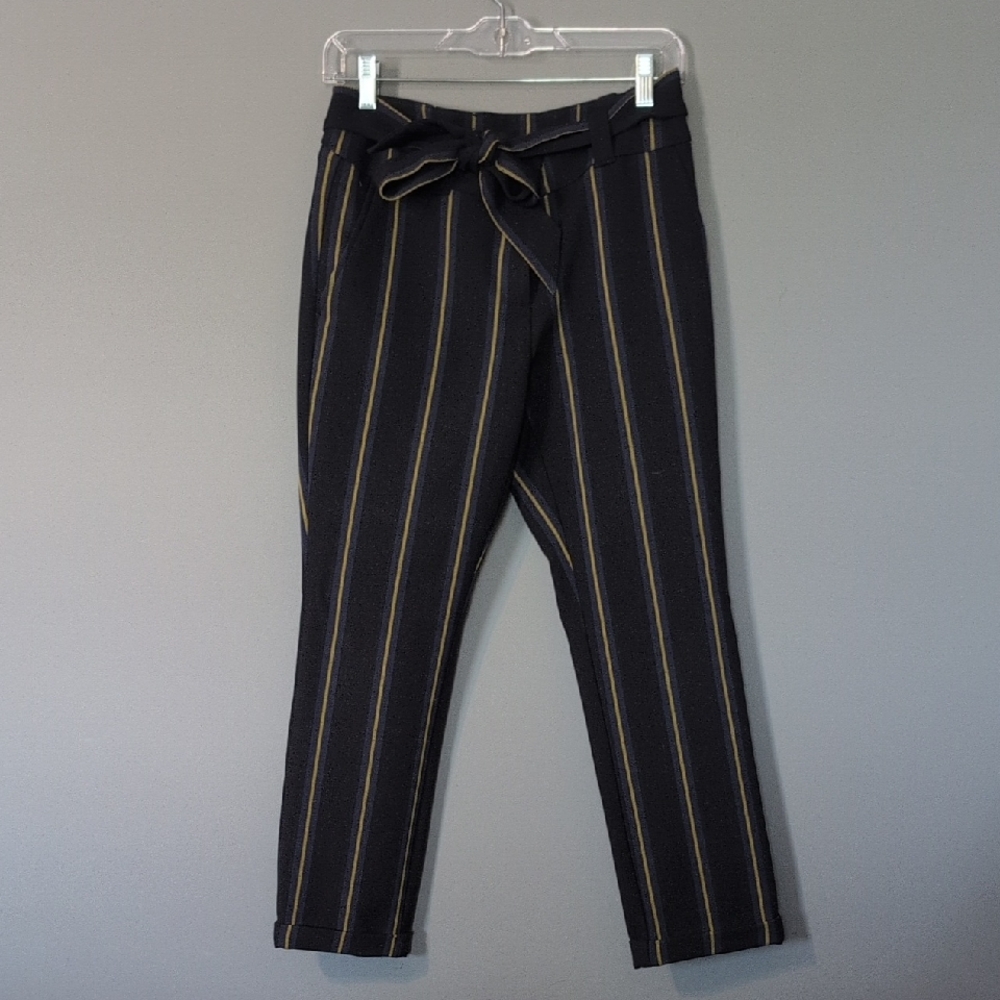 LOFT Petite Striped Navy and Mustard Pants